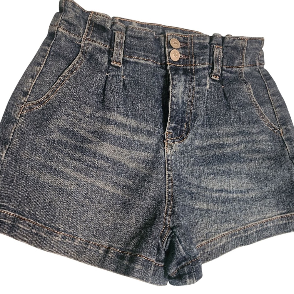 No Boundaries Blue Jean Shorts with Paper-Bag Waist